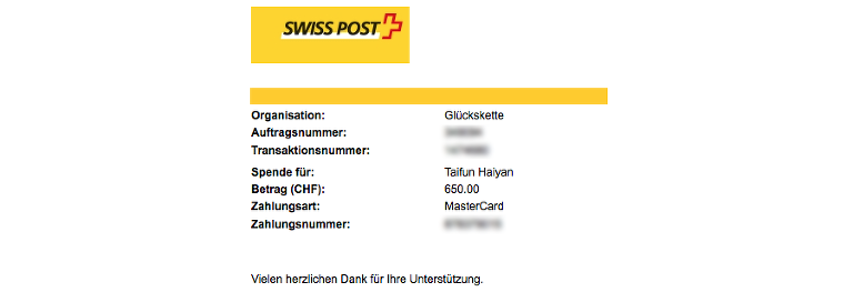 Glückskette Spendenbeleg