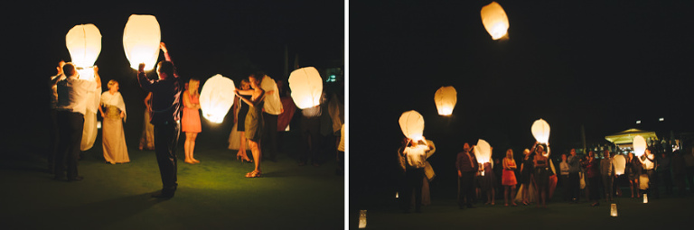 Bei Hochzeiten sind Himmelslaternen immer beliebt. Die Hochzeitsgesellschaft lässt diese vor demDas Brautpaar kurz vor dem anschneiden der Hochzeitstorte im Restaurant Golfpark in Nuolen in den Nachthimmel steigen.